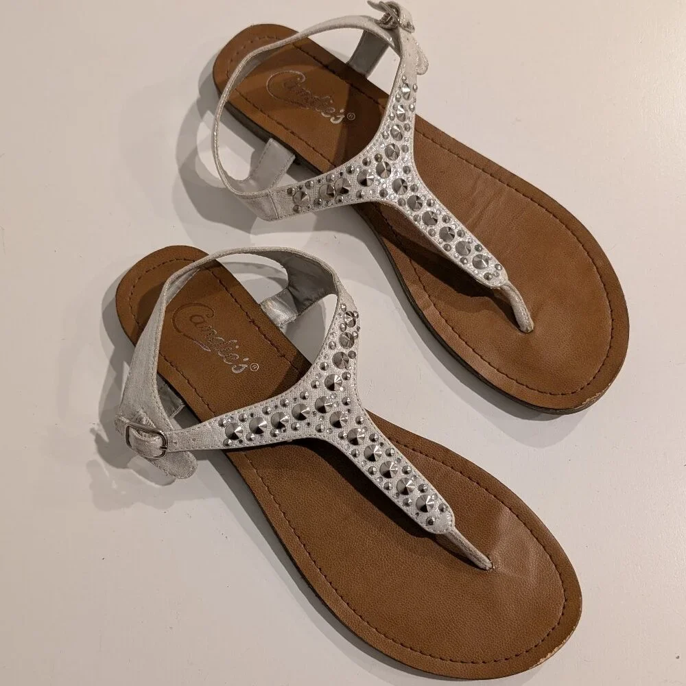 Candies White Studded Thong Flip Flop Sandals - Picture 1 of 4